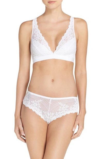 Wacoal Embrace Lace Convertible Plunge Soft Cup Wireless Bra In Delicious White