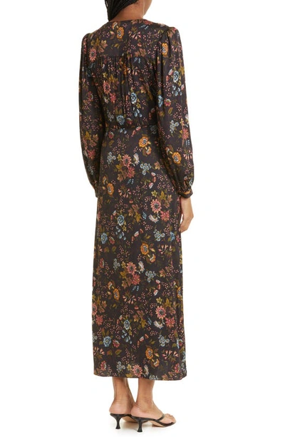 Shop Veronica Beard Terina Floral Print Long Sleeve Silk Blend Maxi Dress In Black Multi