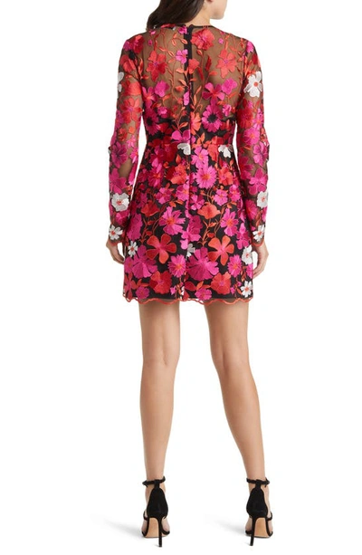 Shop Milly Scottie Floral Mesh Overlay Long Sleeve Minidress In Pink Multi