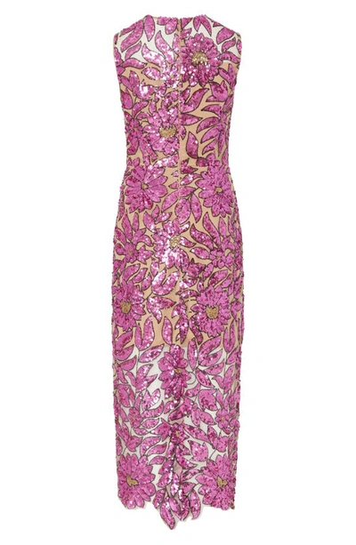 Shop Milly Kinsley Floral Garden Sequin Midi Dress In Pink Multi
