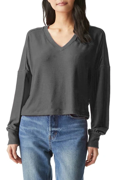 Shop Michael Stars Vic Relaxed Brushed Jersey Top In Charcoal