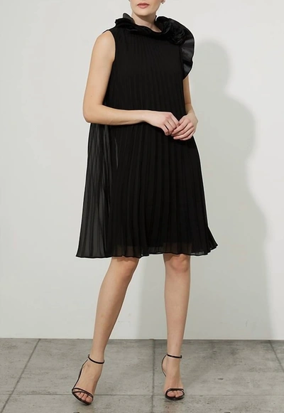 Shop Joseph Ribkoff Pleated A-line Dress In Black