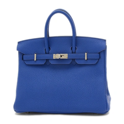 Shop Hermes Birkin 25 Leather Handbag () In Blue