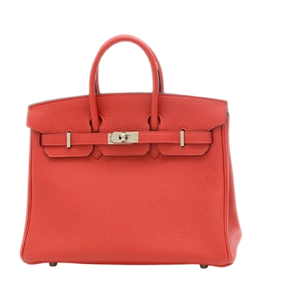 Shop Hermes Birkin 25 Leather Handbag () In Red
