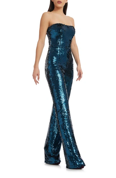 Dress The Population Andy Strapless Jumpsuit In Deep Teal