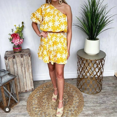 Merci Floral One Shoulder Top And Skirt Set In Yellow Plumeria In Multi