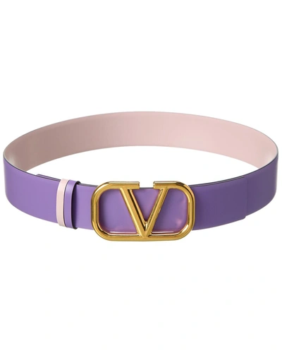 Shop Valentino Vlogo 40mm Reversible Leather Belt In Purple