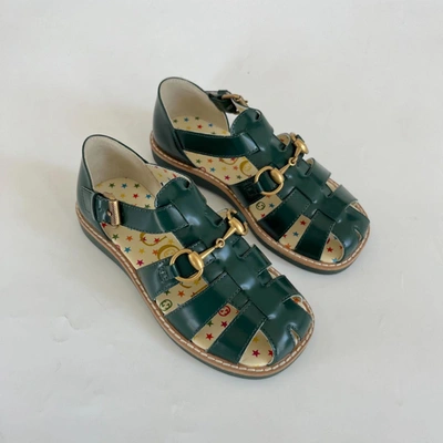 Pre-owned Gucci Green Leather Horsebit Sandals Children, Size 27