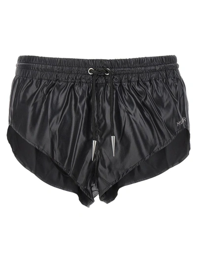 Shop Mugler Shiny Effect Fabric Swimsuit Shorts In Black