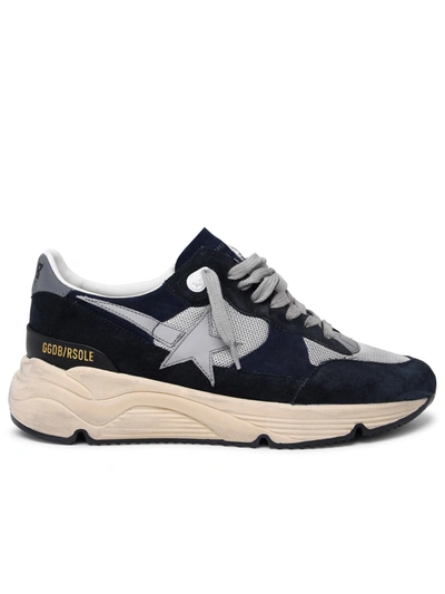 Shop Golden Goose Uomo 'running Sole' Sneakers In Suede And Blue Fabric