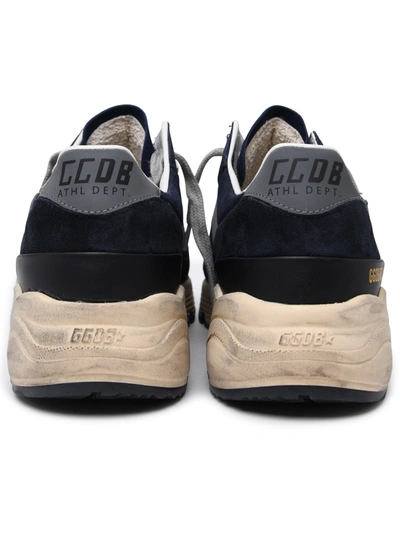 Shop Golden Goose Uomo 'running Sole' Sneakers In Suede And Blue Fabric