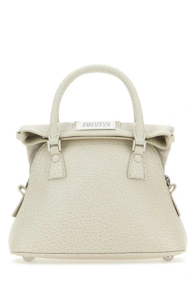 Shop Maison Margiela Woman Chalk Leather Micro 5ac Handbag In White