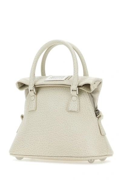Shop Maison Margiela Woman Chalk Leather Micro 5ac Handbag In White