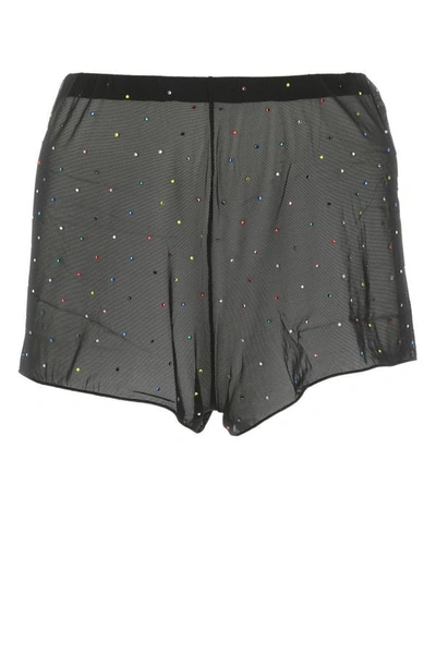 Shop Oseree Woman Embellished Stretch Mesh Lingerie Shorts In Black