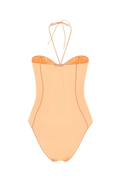 Shop Oseree Woman Peach Mesh Underwear Bodysuit In Orange