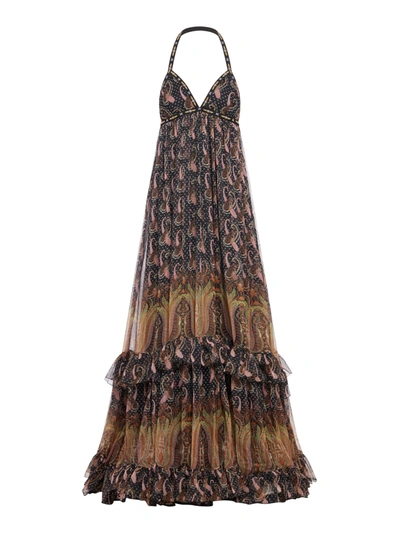Shop Etro Long Dress In Silk In Multicolour