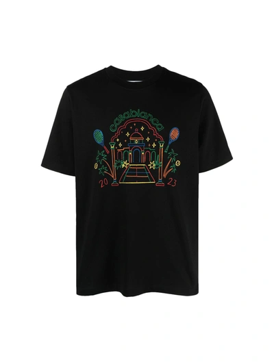 Shop Casablanca Rainbow Crayon Temple Organic-cotton T-shirt In Black