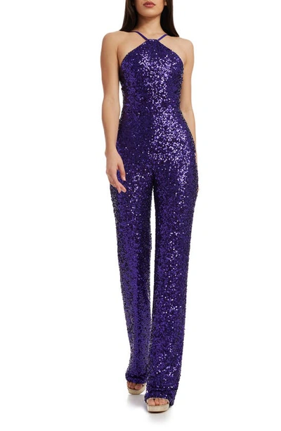 Shop Dress The Population Darian Sequin Jumpsuit In Violet