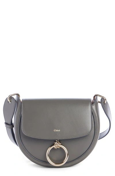 Shop Chloé Small Arlene Leather Crossbody Saddle Bag In Elephant Grey 066