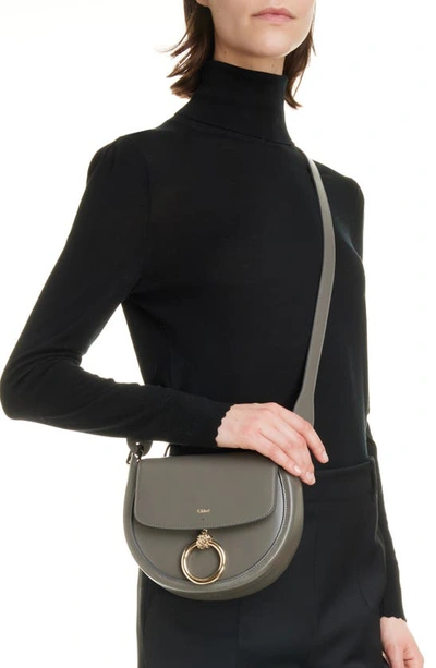 Shop Chloé Small Arlene Leather Crossbody Saddle Bag In Elephant Grey 066