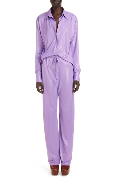 Shop Dries Van Noten Hochas Glossy Jersey Pants In Lilac 403