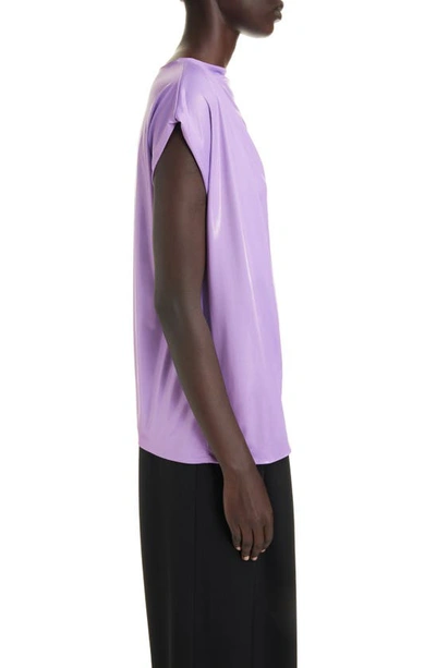Shop Dries Van Noten Hotan Cowl Neck Cap Sleeve Jersey Top In Lilac