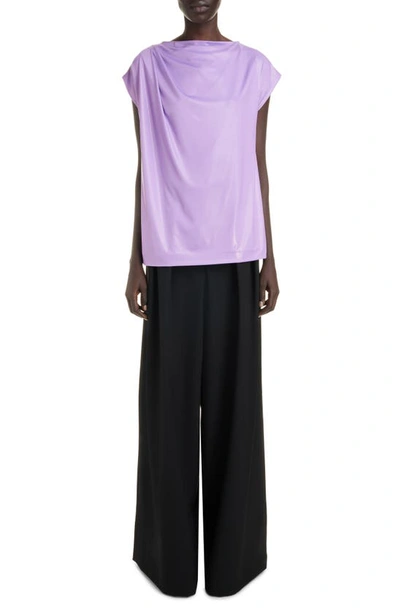 Shop Dries Van Noten Hotan Cowl Neck Cap Sleeve Jersey Top In Lilac
