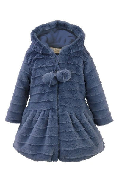 Shop Widgeon Hooded Faux Fur Coat In Navy Lash Stripe