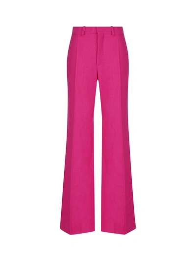 Shop Chloé Chloe Trousers In Blended Wool Silk And Cashmere In Fuchsia