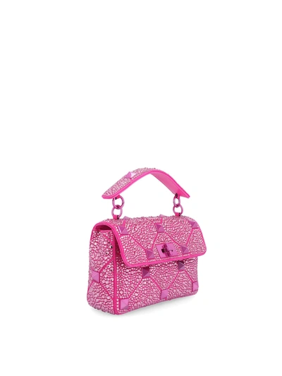 Shop Valentino Small  Garavani Roman Stud The Shoulder Bag With All-over Rhinestones And Tone-on In Pink