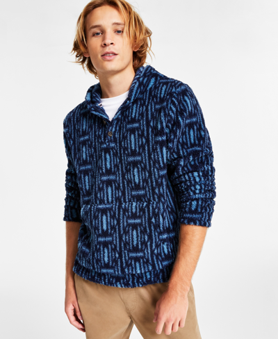 Shop Sun + Stone Men's Regular-fit Geo-print Fleece Hoodie, Created For Macy's In Navy Suit