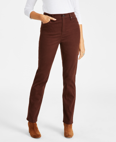 Style & Co Petite High Rise Natural Straight-leg Jeans, Created For Macy's In Grand Brown