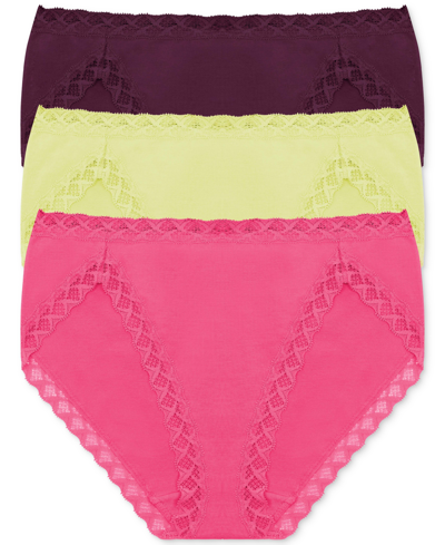 Shop Natori Bliss French Cut 3-pack Brief 152058mp In Deep Plum / Lime Cream / Full Bloom