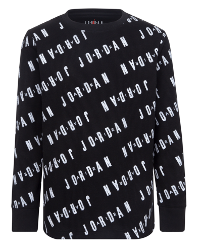 Shop Jordan Big Boys Waffle All Over Print Long Sleeve Essentials T-shirt In Black