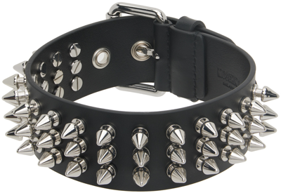 Shop Moschino Black Spiked Leather Choker In A5555 Fantasy Black