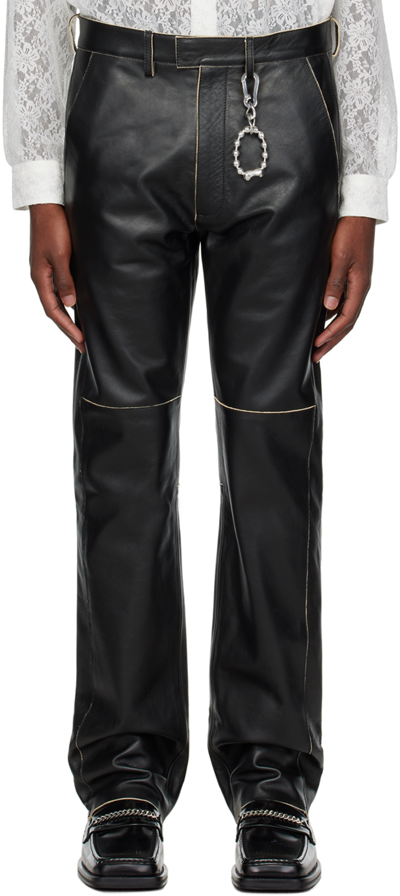 Shop Martine Rose Black Raw Edge Leather Pants