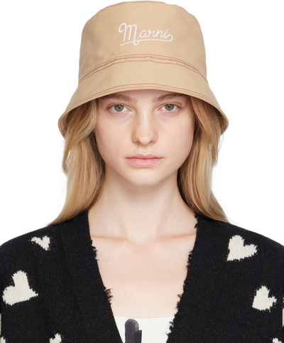 Shop Marni Tan Embroidered Bucket Hat In 00w60 Nomad