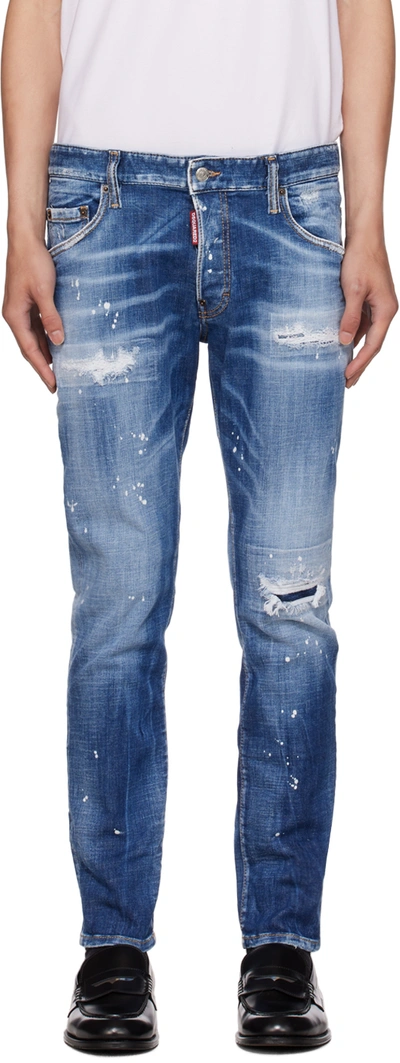 Shop Dsquared2 Blue Ripped Skater Jeans In 470 Navy Blue