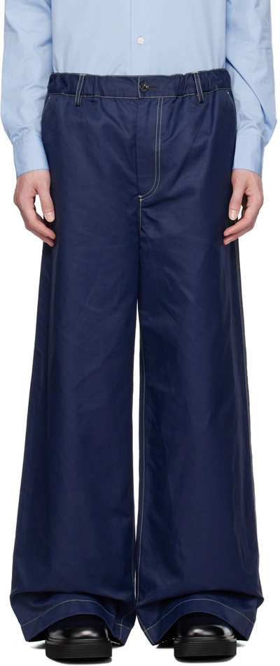 Shop Marni Navy Elasticized Trousers In 00b81 Light Navy