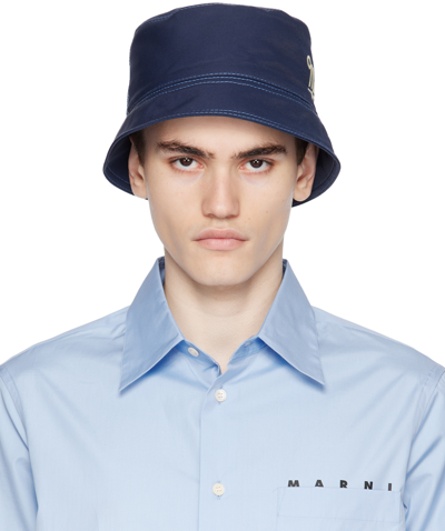 Shop Marni Navy Embroidery Bucket Hat In 00b81 Light Navy