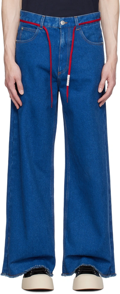 Shop Marni Blue Drawstring Jeans In Bdb60 Ocean