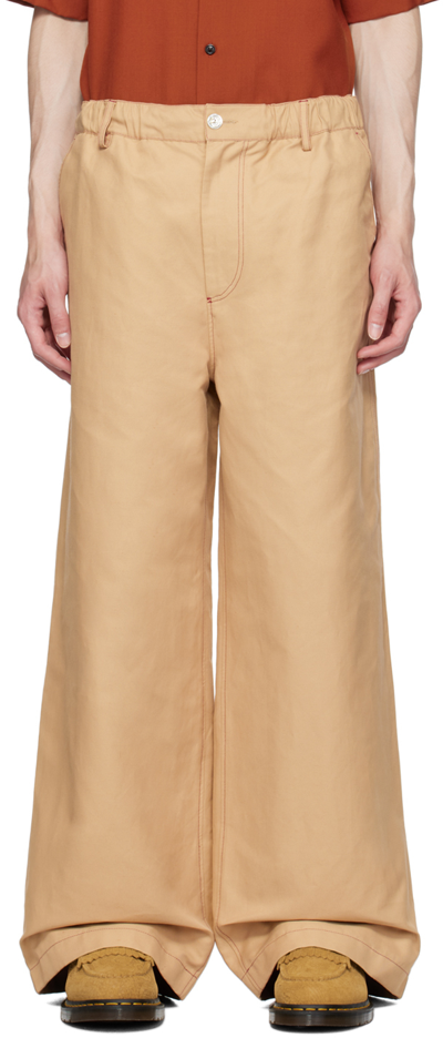 Shop Marni Beige Elasticized Trousers In 00w60 Nomad
