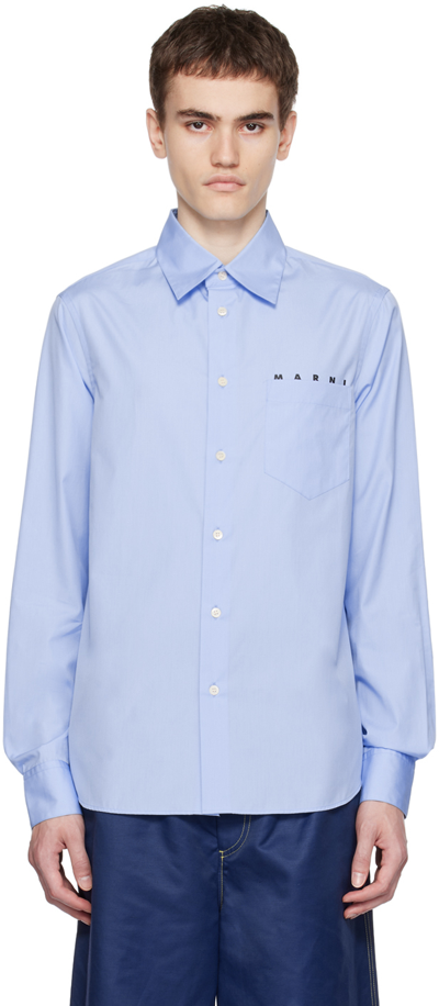 Shop Marni Blue Printed Shirt In L1b50 Iris Blue