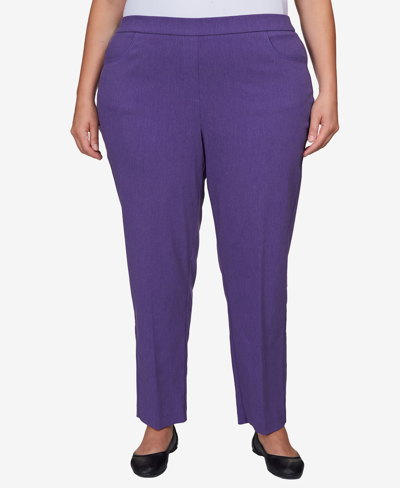 Shop Alfred Dunner Plus Size Point Of View Shaping Tummy Control Flat Front Short Length Pants In Plum Heather