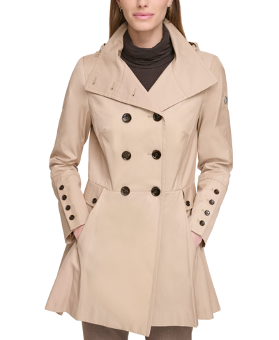 Calvin Klein Water Resistant Double Breasted Pleated Trench Coat In Sand |  ModeSens