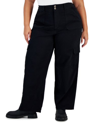 Shop Celebrity Pink Trendy Plus Size Relaxed-fit Straight-leg Cargo Pants In Black