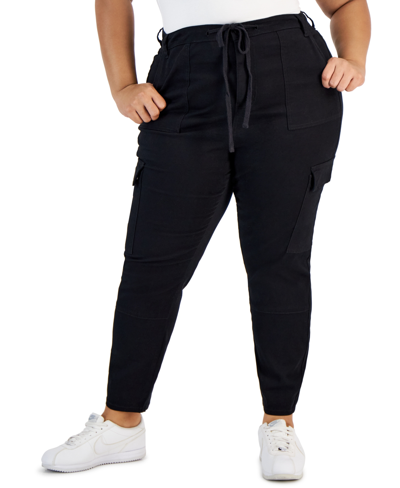 Shop Celebrity Pink Trendy Plus Size Skinny-leg Drawstring Cargo Pants In Black
