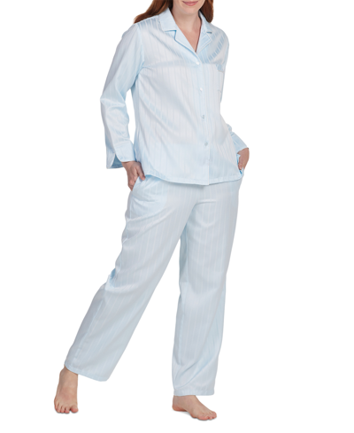Shop Miss Elaine Women's 2-pc. Striped Notched-collar Pajamas Set In Blue