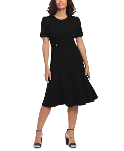 Shop London Times Petite Fit & Flare Scuba Crepe Midi Dress In Black