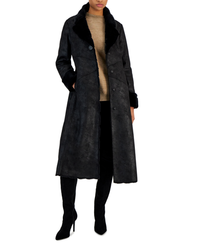 Shop Via Spiga Women's Faux-suede Faux-fur-lined Coat In Black